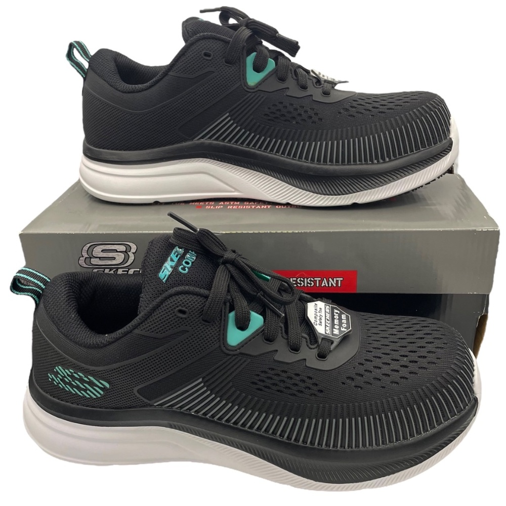 SKECHERS men's Jevion composite toe work shoes Size 8.5 black/white - Picture 2 of 13